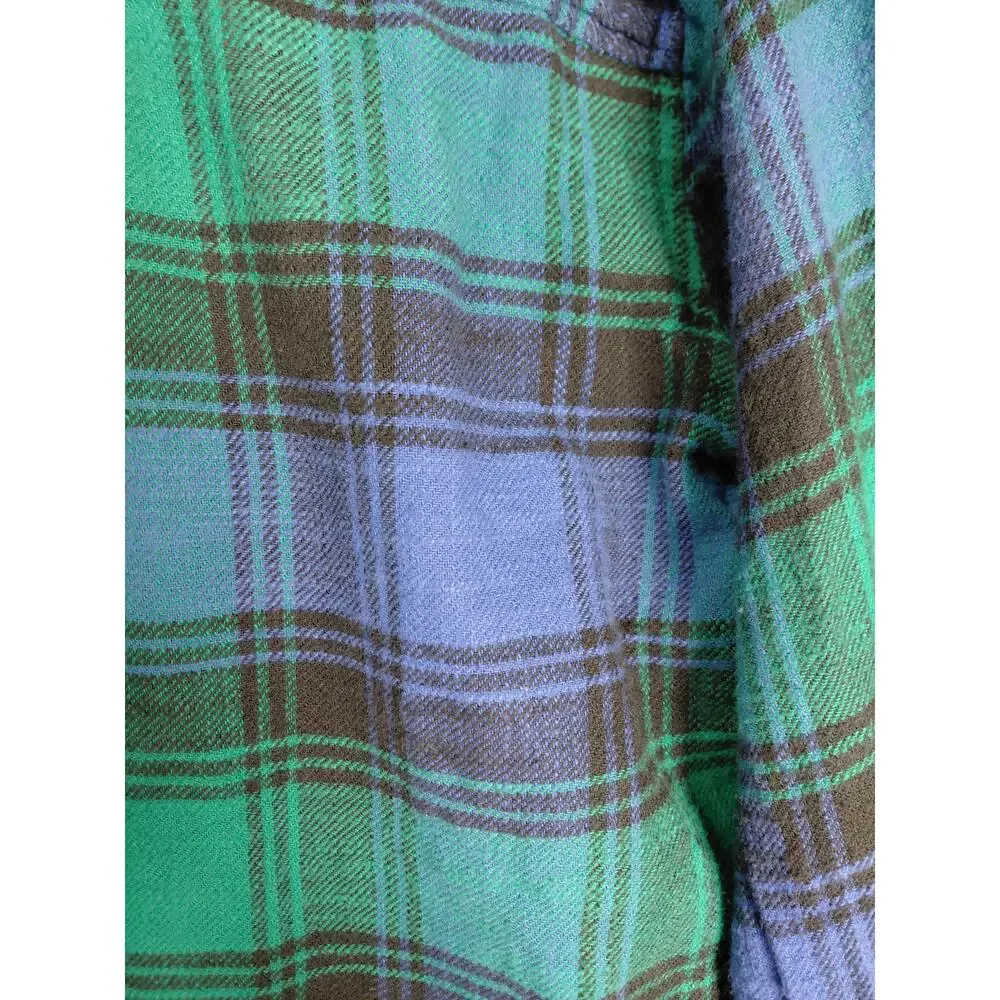 American Eagle Collared Blue Plaid Flannel Button-Up Shirt Women Size M